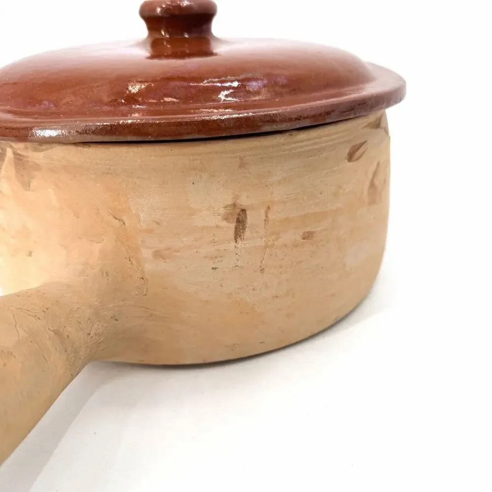 Vintage French Clay Pottery Rustic Terracotta Cooking Pot with Lid